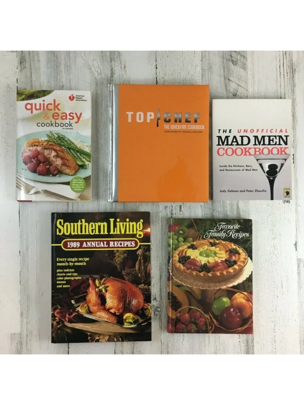 Lot of 5 Cookbooks Top Chef Mad Men American Heart Southern Living 1989 Recipes